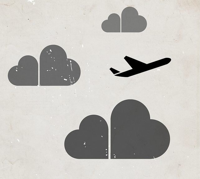 An airplane flying through cartoon clouds, Featured image for best place to outsource software development