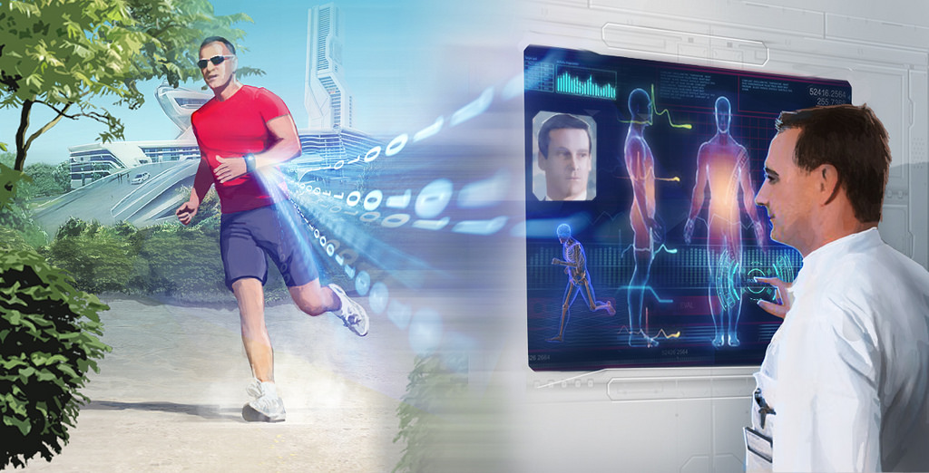 Wearable technology and health care, doctor managing patient vitals