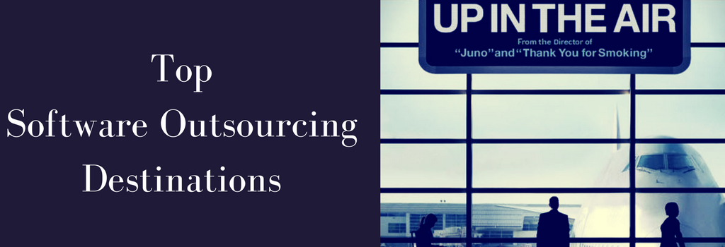 Best countries to outsource software development banner with movie poster up in the air