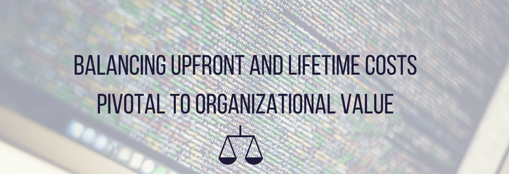 code with text and icon balancing upfront and lifetime costs pivotal to organizational value