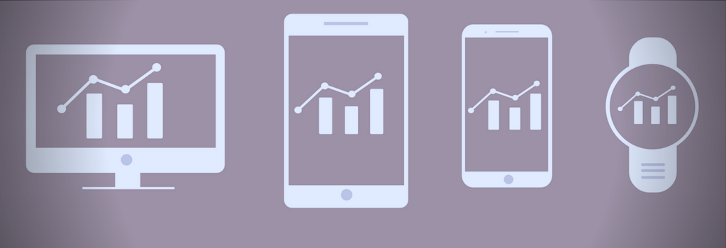 different devices with arrow and bar graph charts