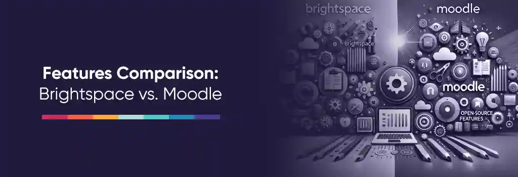 A split-screen comparison of Brightspace and Moodle, highlighting their contrasting features and strengths - Migrating Brightspace LMS to Moodle A split-screen comparison of Brightspace and Moodle, highlighting their contrasting features and strengths - Migrating Brightspace LMS to Moodle