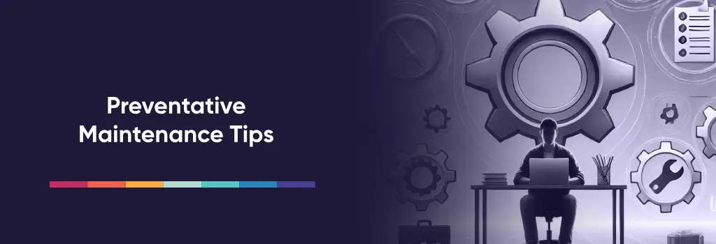 Preventive Maintenance Tips - Moodle File Upload Errors: Diagnosis and Fixes User at laptop beneath large gear, icons for maintenance tools - Moodle File Upload Errors: Diagnosis and Fixes