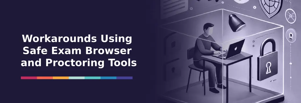 Student using laptop inside a secured environment with locks and monitoring symbols indicating proctoring tools – Can Moodle Detect Switching Tabs During Quizzes?