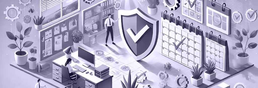 Utilizing Maintenance Mode - Moodle Maintenance Strategy Organized workspace with shield, checklist, and calendar representing stability and prevention - Why Moodle Discussions and Forums Are Not Visible to Some Students