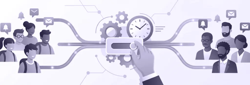 Student and parent figures receiving automated notifications and bells from a central control hub. - Moodle Notifications Not Sending and How to Fix It