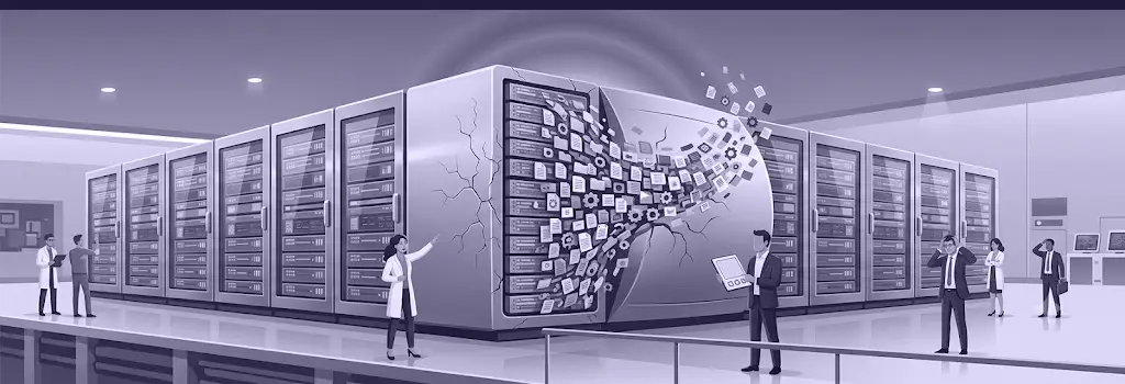Overloaded server rack overflowing with files. - How Schools Can Deal with Large Moodle Storage